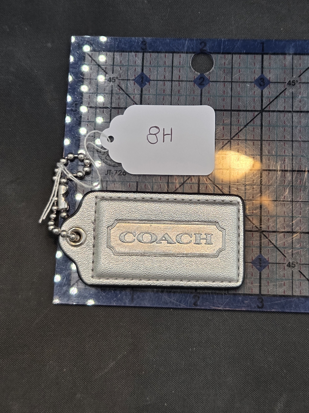 Coach Silver Metallic Leather Tag Keychain